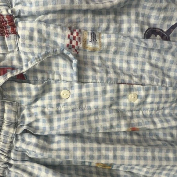 Anthropologie Blue Gingham Wide-Leg Lounge Pants & Top - Picture 5 of 6